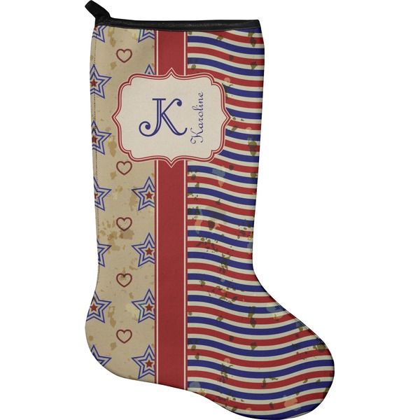 Custom Vintage Stars & Stripes Holiday Stocking - Neoprene (Personalized)