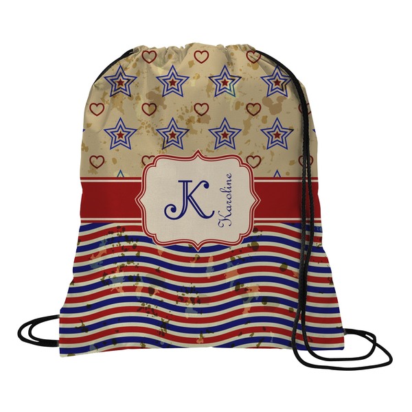 Custom Vintage Stars & Stripes Drawstring Backpack - Small (Personalized)
