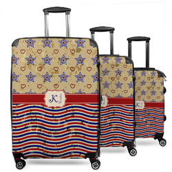 Vintage Stars & Stripes 3 Piece Luggage Set - 20" Carry On, 24" Medium Checked, 28" Large Checked (Personalized)