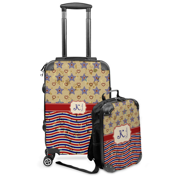 Custom Vintage Stars & Stripes Kids 2-Piece Luggage Set - Suitcase & Backpack (Personalized)