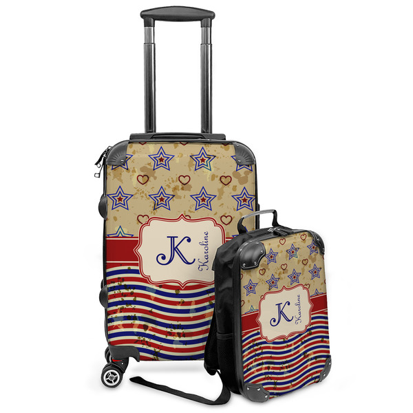 Custom Vintage Stars & Stripes Kids 2-Piece Luggage Set - Suitcase & Backpack (Personalized)