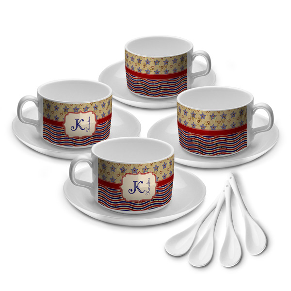 Custom Vintage Stars & Stripes Tea Cup - Set of 4 (Personalized)