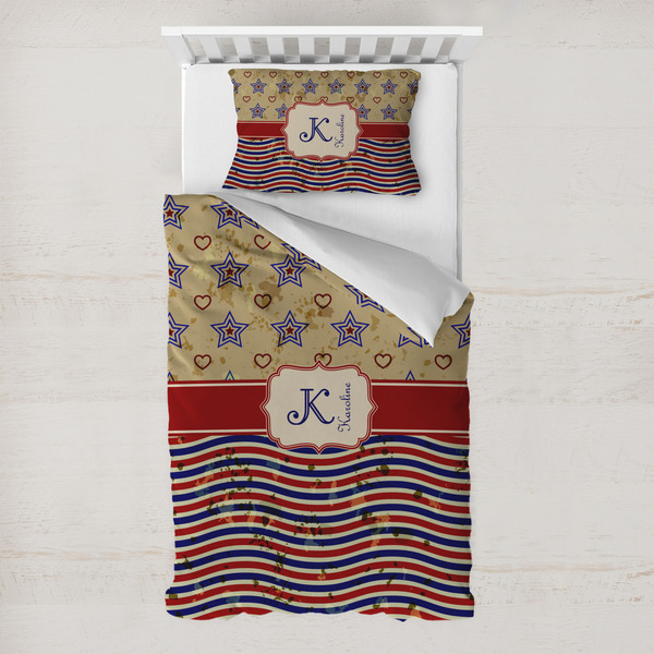 Custom Vintage Stars & Stripes Toddler Bedding w/ Name and Initial