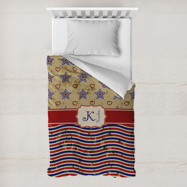 Custom Vintage Stars & Stripes Toddler Duvet Cover w/ Name and Initial