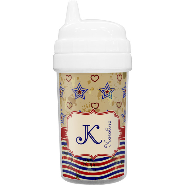 Custom Vintage Stars & Stripes Toddler Sippy Cup (Personalized)