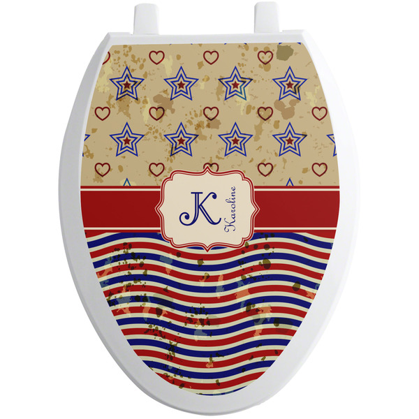 Custom Vintage Stars & Stripes Toilet Seat Decal - Elongated (Personalized)