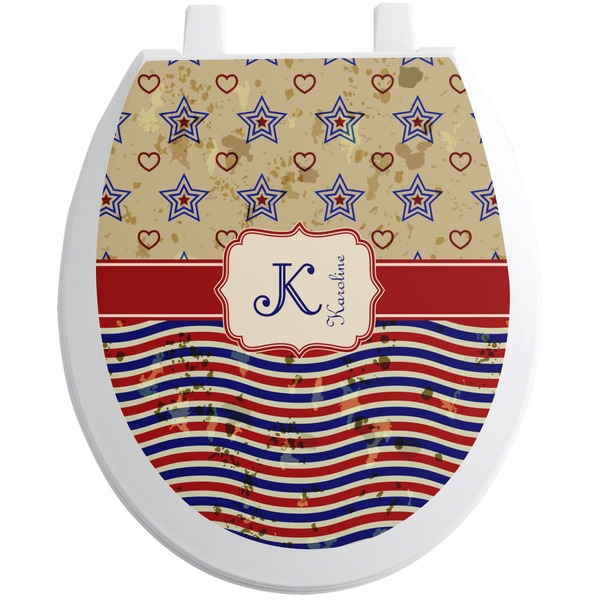 Custom Vintage Stars & Stripes Toilet Seat Decal - Round (Personalized)