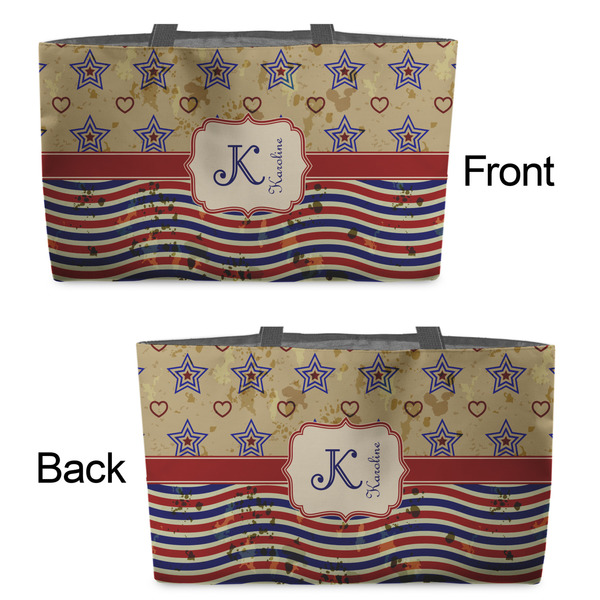 Vintage Stars & Stripes Tote w/Black Handles - Front & Back Views