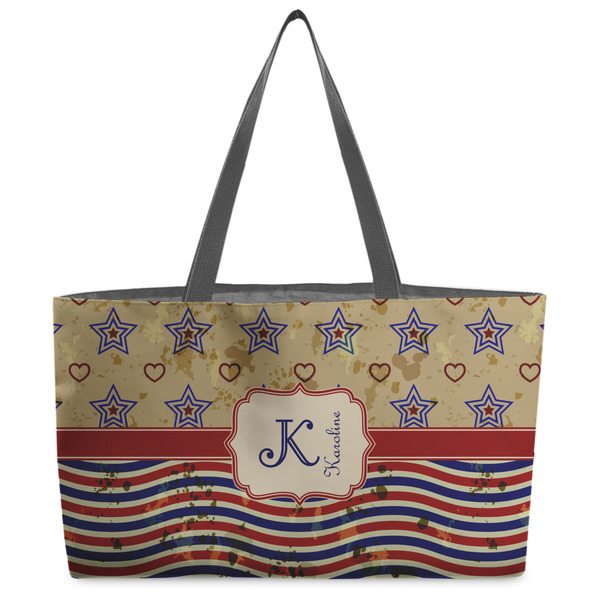 Custom Vintage Stars & Stripes Beach Totes Bag - w/ Black Handles (Personalized)