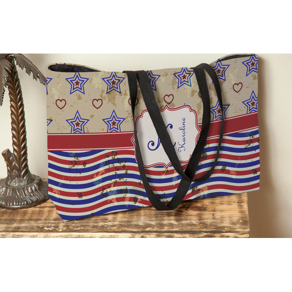 Vintage Stars & Stripes Tote w/Black Handles - Lifestyle View