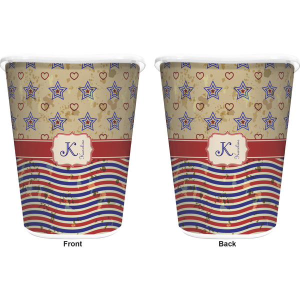 Vintage Stars & Stripes Trash Can White - Front and Back - Apvl