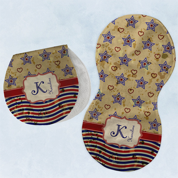 Vintage Stars & Stripes Two Peanut Shaped Burps - Open and Folded