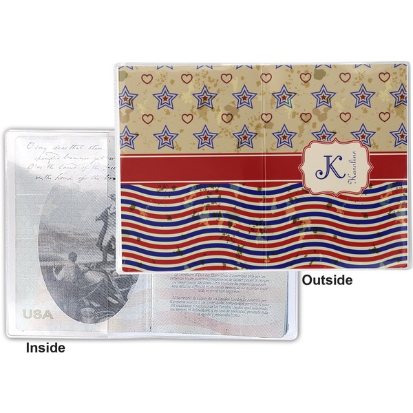 Vintage Stars & Stripes Vinyl Passport Holder - Flat Front and Back