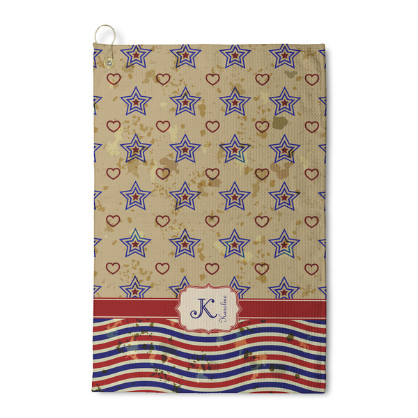 Custom Vintage Stars & Stripes Waffle Weave Golf Towel (Personalized)
