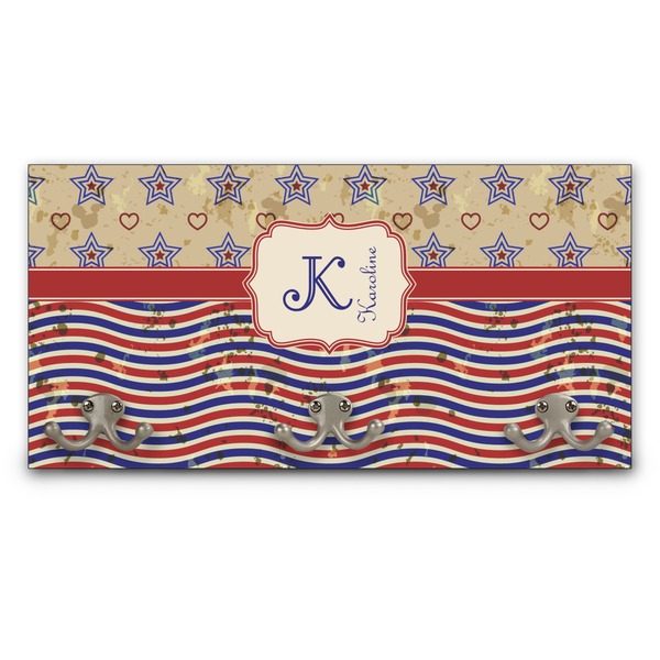 Custom Vintage Stars & Stripes Wall Mounted Coat Rack (Personalized)