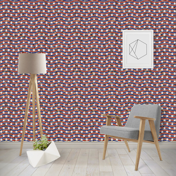 Custom Vintage Stars & Stripes Wallpaper & Surface Covering (Water Activated - Removable)