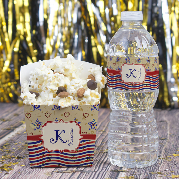 Vintage Stars & Stripes Water Bottle Label - w/ Favor Box