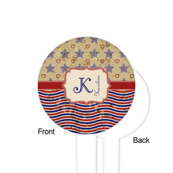 Vintage Stars & Stripes White Plastic 4" Food Pick - Round - Single Sided - Front & Back