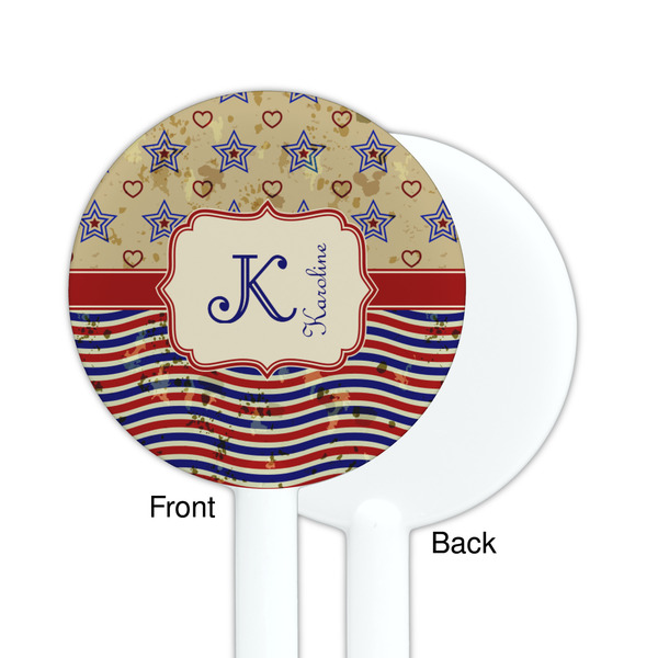 Vintage Stars & Stripes White Plastic 5.5" Stir Stick - Single Sided - Round - Front & Back