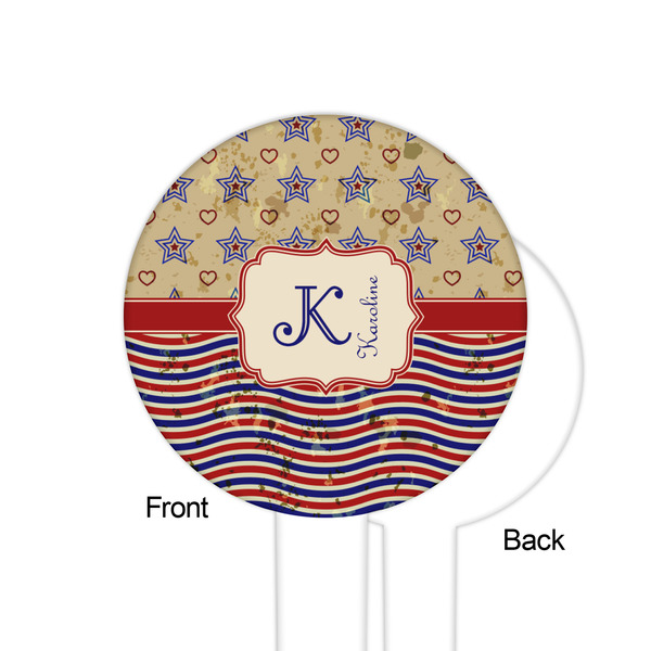 Vintage Stars & Stripes White Plastic 6" Food Pick - Round - Single Sided - Front & Back