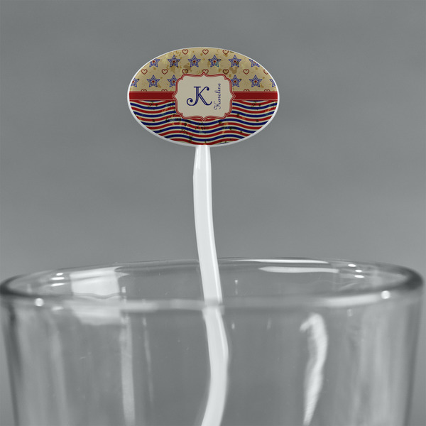 Vintage Stars & Stripes White Plastic 7" Stir Stick - Oval - Main