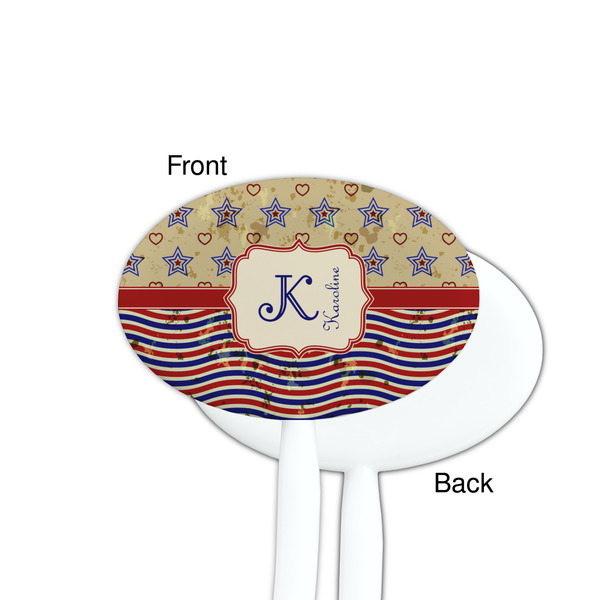 Vintage Stars & Stripes White Plastic 7" Stir Stick - Single Sided - Oval - Front & Back
