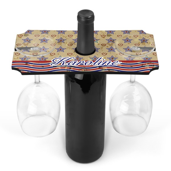 Custom Vintage Stars & Stripes Wine Bottle & Glass Holder (Personalized)