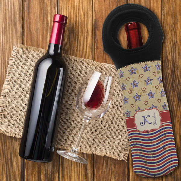 Vintage Stars & Stripes Wine Tote Bag - FLATLAY