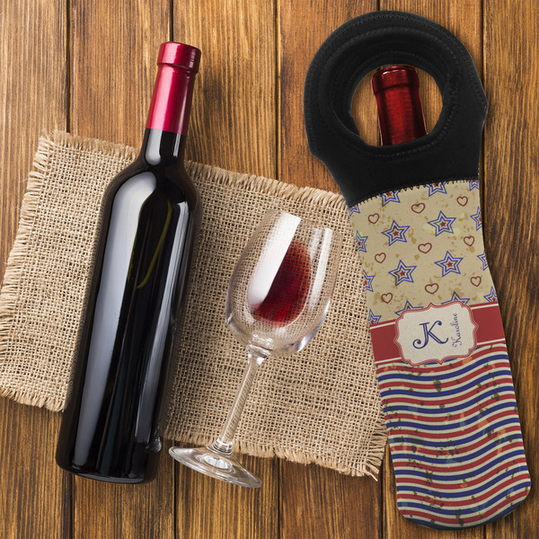 Vintage Stars & Stripes Wine Tote Bag - FLATLAY