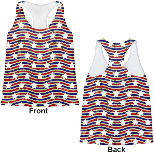 Vintage Stars & Stripes Womens Racerback Tank Tops - Medium - Front and Back