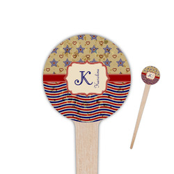 Vintage Stars & Stripes 4" Round Wooden Food Picks - Single Sided (Personalized)