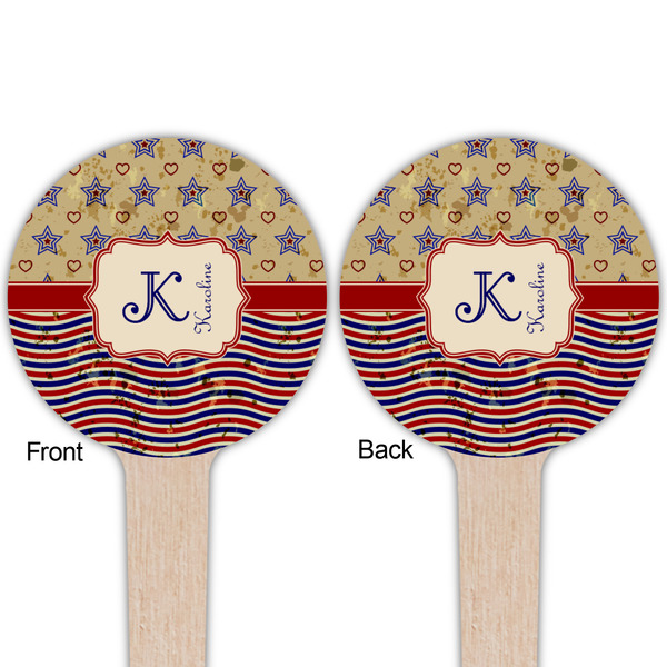 Vintage Stars & Stripes Wooden 4" Food Pick - Round - Double Sided - Front & Back