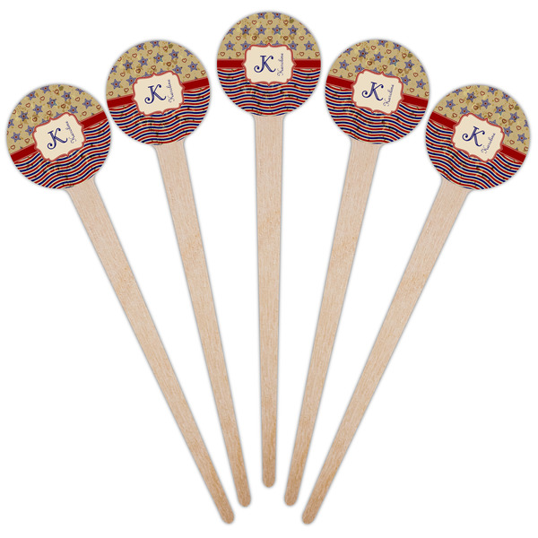 Vintage Stars & Stripes Wooden 4" Food Pick - Round - Fan View