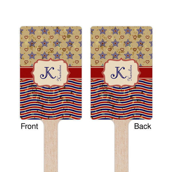 Vintage Stars & Stripes Wooden 6.25" Stir Stick - Rectangular - Double Sided - Front & Back
