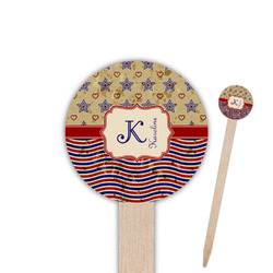 Vintage Stars & Stripes 6" Round Wooden Food Picks - Single Sided (Personalized)