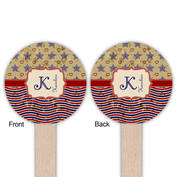 Vintage Stars & Stripes Wooden 6" Food Pick - Round - Double Sided - Front & Back