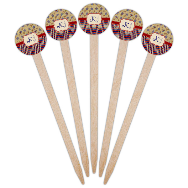 Vintage Stars & Stripes Wooden 6" Food Pick - Round - Fan View