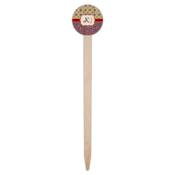Vintage Stars & Stripes Wooden 6" Food Pick - Round - Single Pick
