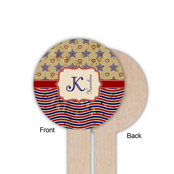 Vintage Stars & Stripes Wooden 6" Food Pick - Round - Single Sided - Front & Back