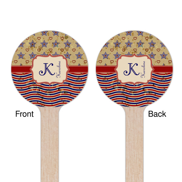 Vintage Stars & Stripes Wooden 6" Stir Stick - Round - Double Sided - Front & Back