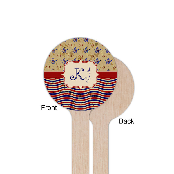 Vintage Stars & Stripes Wooden 6" Stir Stick - Round - Single Sided - Front & Back