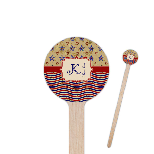 Custom Vintage Stars & Stripes 7.5" Round Wooden Stir Sticks - Single Sided (Personalized)