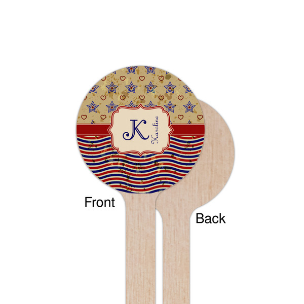 Vintage Stars & Stripes Wooden 7.5" Stir Stick - Round - Single Sided - Front & Back