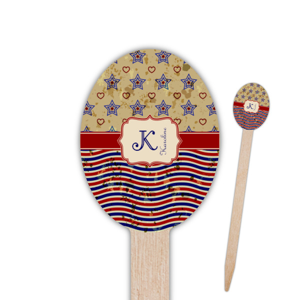 Custom Vintage Stars & Stripes Oval Wooden Food Picks (Personalized)