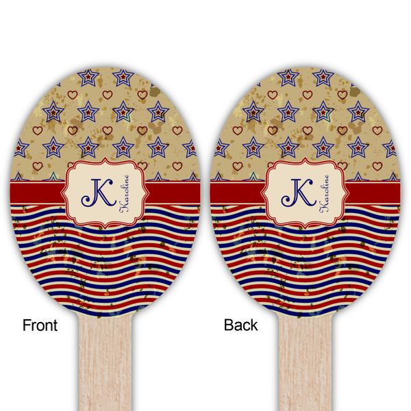 Vintage Stars & Stripes Wooden Food Pick - Oval - Double Sided - Front & Back