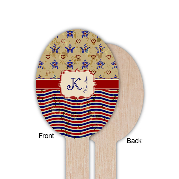 Vintage Stars & Stripes Wooden Food Pick - Oval - Single Sided - Front & Back