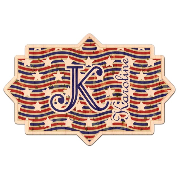 Custom Vintage Stars & Stripes Genuine Maple or Cherry Wood Sticker (Personalized)
