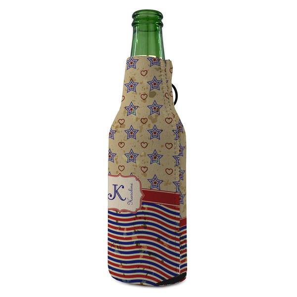 Vintage Stars & Stripes Zipper Bottle Cooler - ANGLE (bottle)