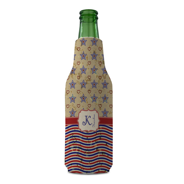 Vintage Stars & Stripes Zipper Bottle Cooler - FRONT (bottle)