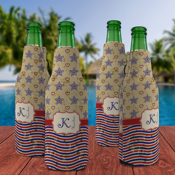 Vintage Stars & Stripes Zipper Bottle Cooler - Set of 4 - LIFESTYLE